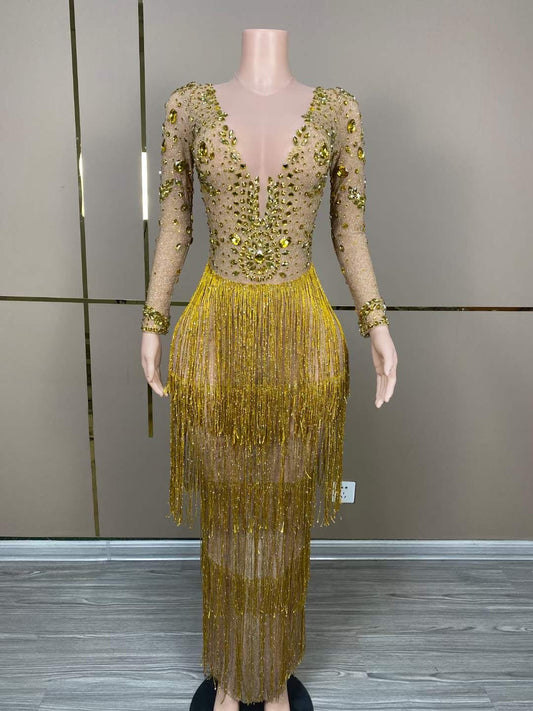 Gold Yellow Fringes Dress