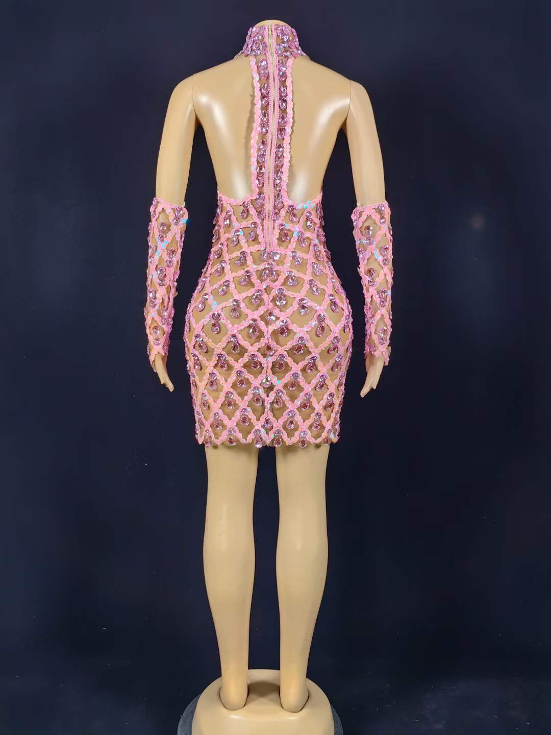 Neil Toni Short Dress Pink Gloves Included Lycra Non See-through Delayed 5 Days