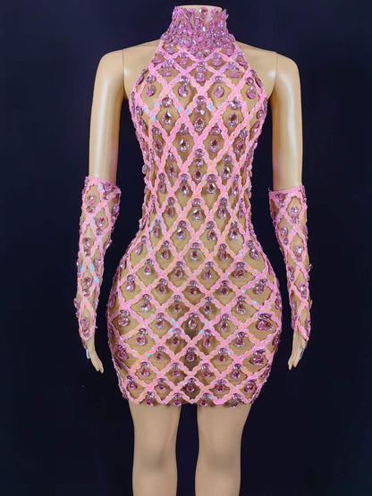 Neil Toni Short Dress Pink Gloves Included