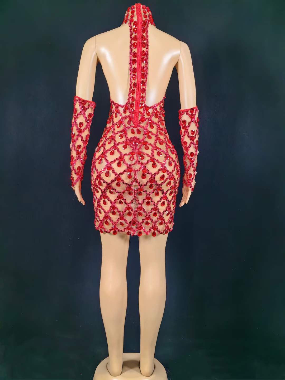 Neil Toni Short Dress Red Gloves Included Lycra Non See-through Delayed 5 Days