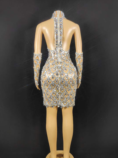 Neil Toni Short Dress Silver Gloves Included