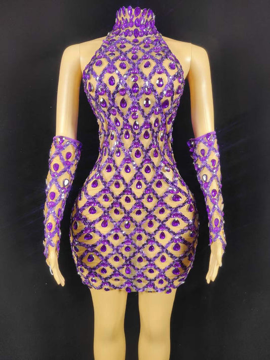 Neil Toni Short Dress Purple Gloves Included  Lycra Non See-through Delayed 5 Days