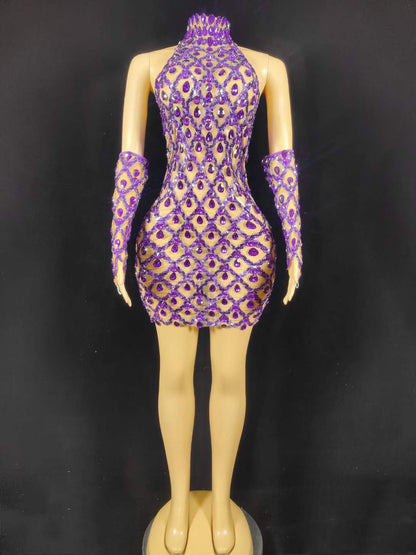 Neil Toni Short Dress Purple Gloves Included