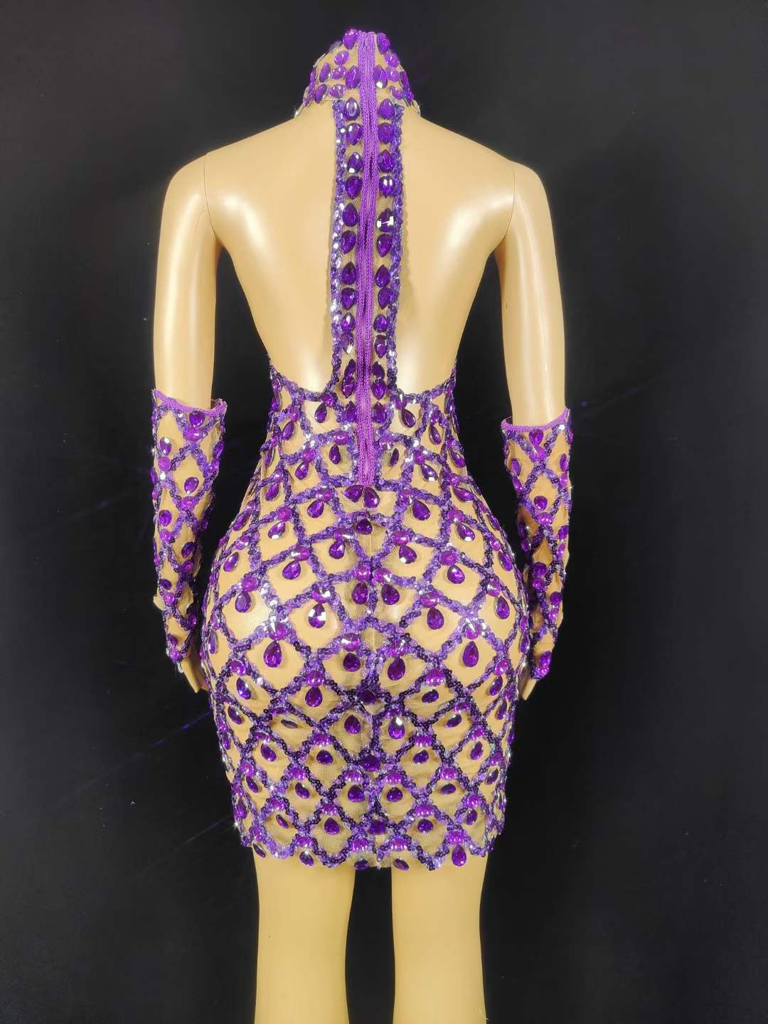 Neil Toni Short Dress Purple Gloves Included  Lycra Non See-through Delayed 5 Days