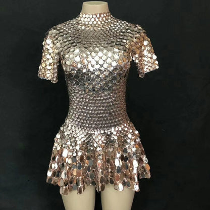 Disco sea shell leotard dress silver and copper brown