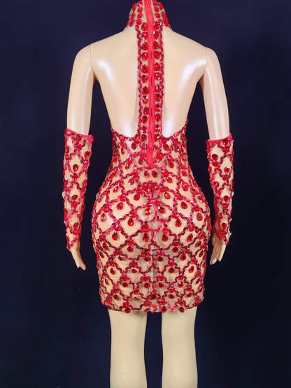 Neil Toni Short Dress Red Gloves Included