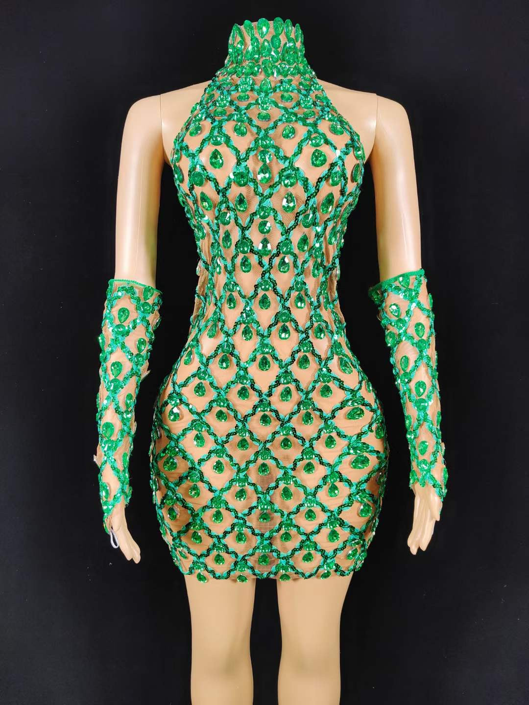 Neil Toni Short Dress Green Gloves Included