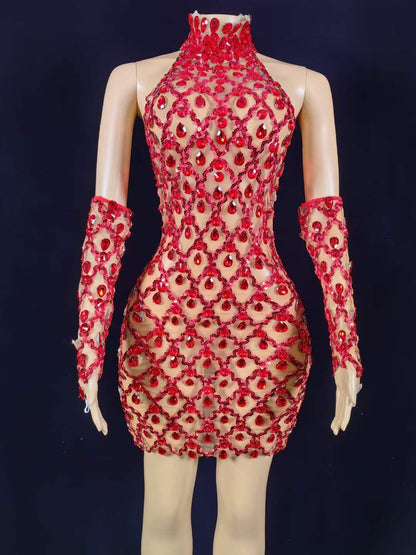 Neil Toni Short Dress Red Gloves Included