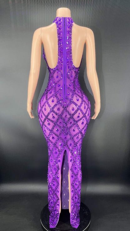 Neil Purple Dress Lycra Non See-Through