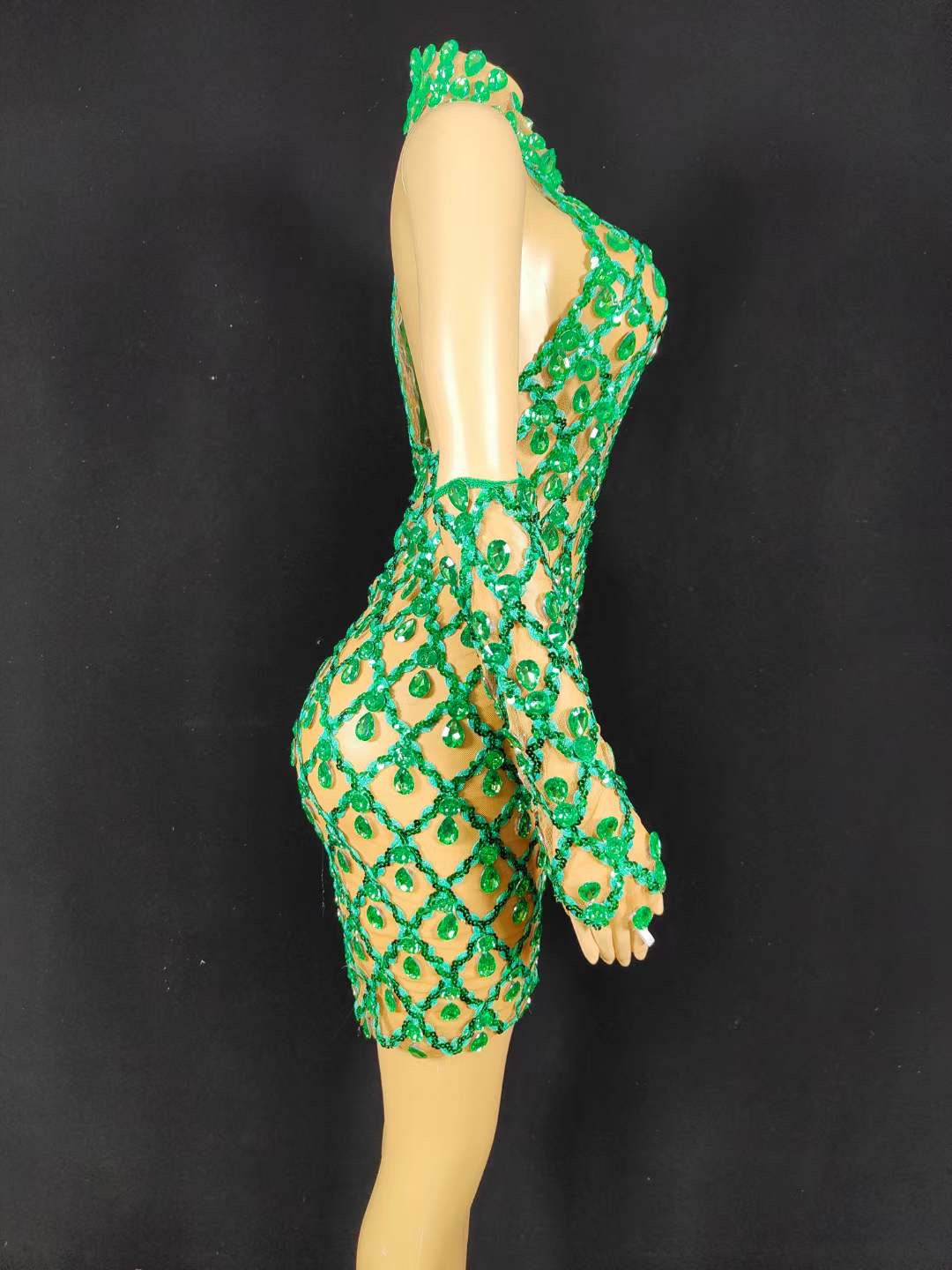 Neil Toni Short Dress Green Gloves Included  Lycra Non See-through Delayed 5 Days