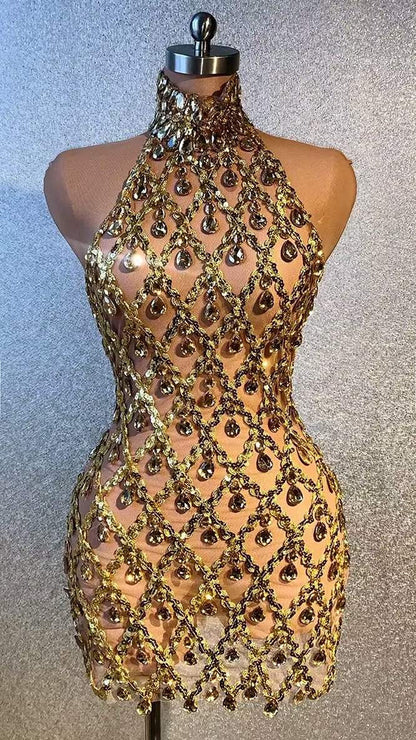 Neil Toni Short Dress Gold Lycra Non See-through Delayed 5 Days