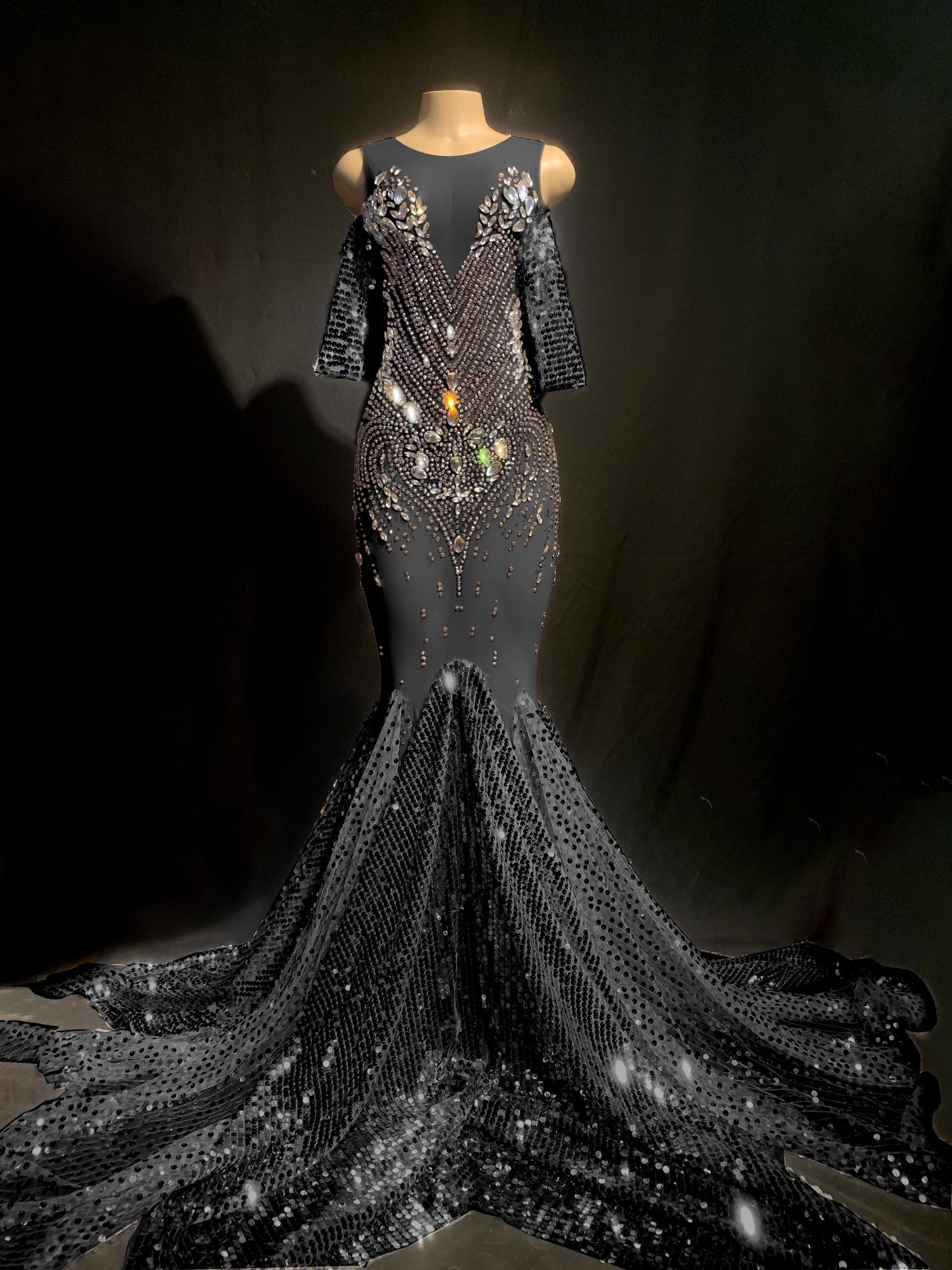 Iced Rainfall Black on black Queen dress prom / wedding