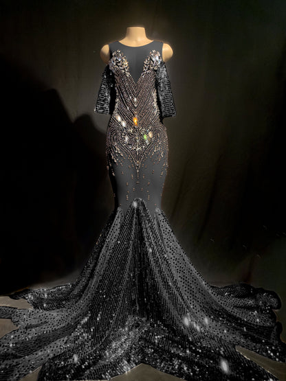 Iced Rainfall Black on black Queen dress prom / wedding