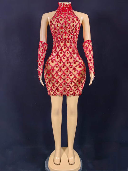 Neil Toni Short Dress Red Gloves Included