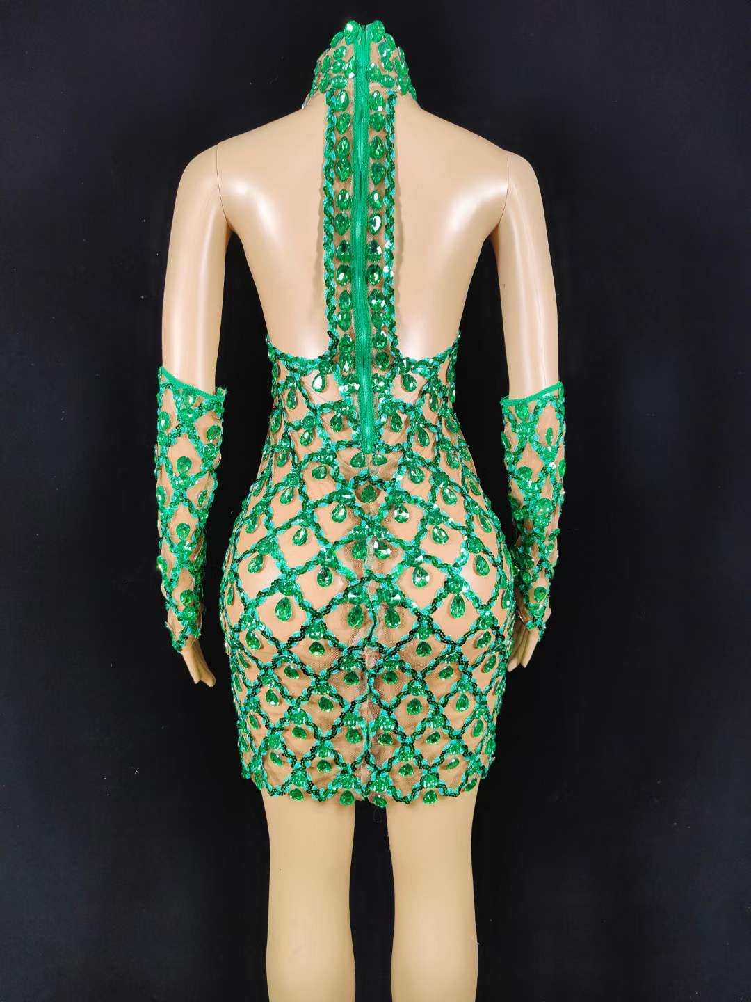 Neil Toni Short Dress Green Gloves Included