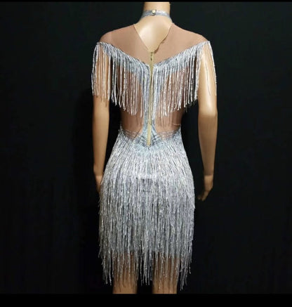 Mila fringe dress silver