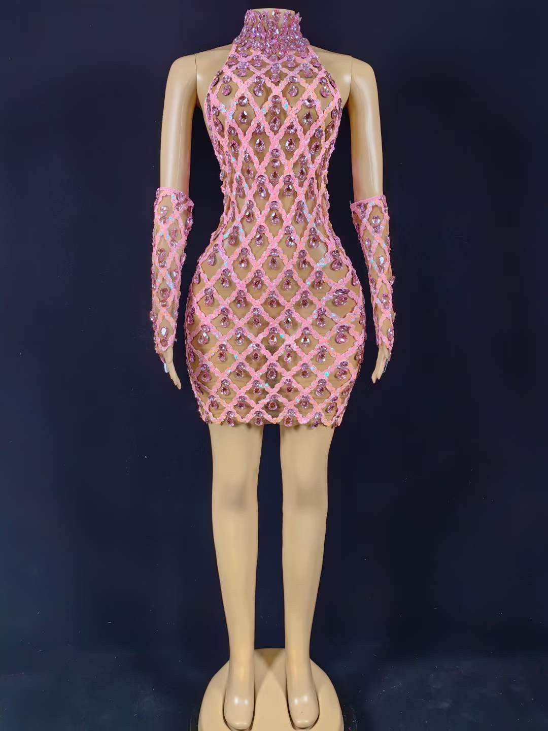 Neil Toni Short Dress Pink Gloves Included Lycra Non See-through Delayed 5 Days