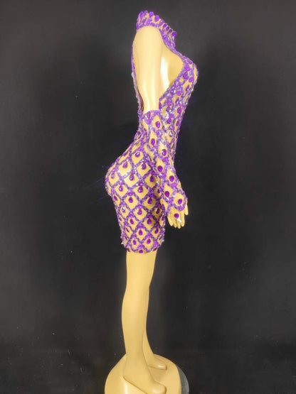 Neil Toni Short Dress Purple Gloves Included  Lycra Non See-through Delayed 5 Days