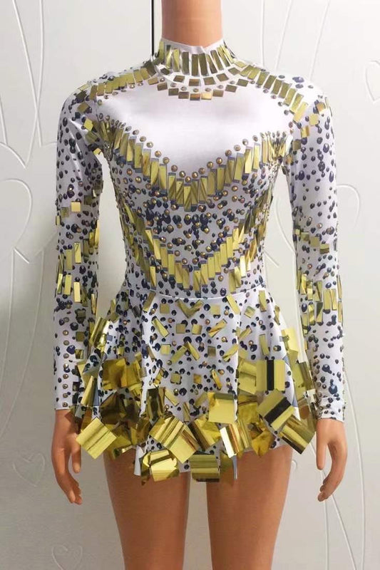 Disco white and gold remix dress