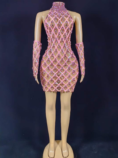 Neil Toni Short Dress Pink Gloves Included