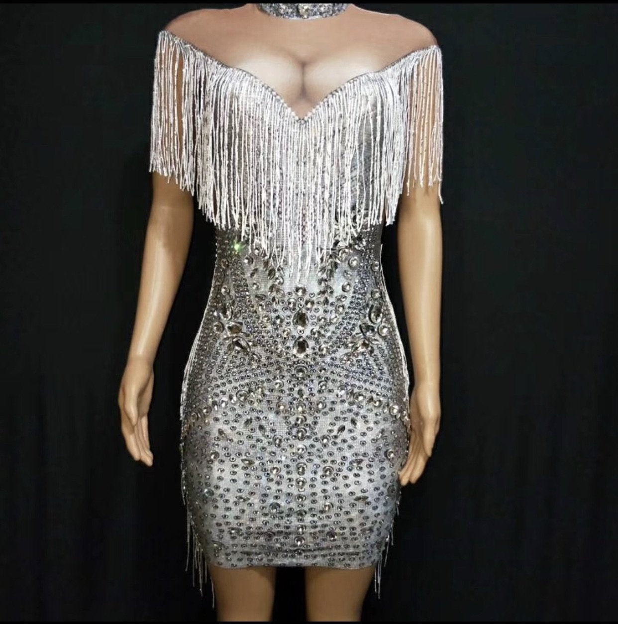 Mila fringe dress silver