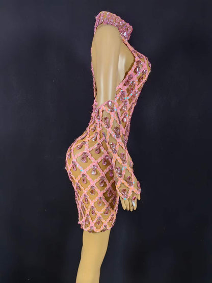 Neil Toni Short Dress Pink Gloves Included Lycra Non See-through Delayed 5 Days