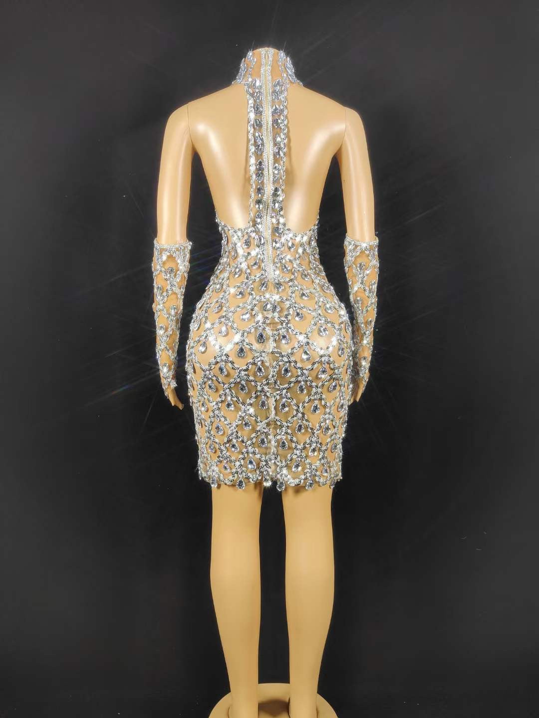 Neil Toni Short Dress Silver Gloves Included  Lycra Non See-through Delayed 5 Days