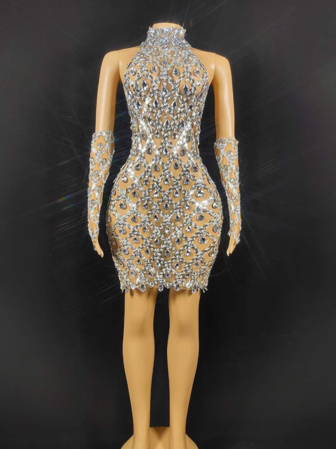 Neil Toni Short Dress Silver Gloves Included