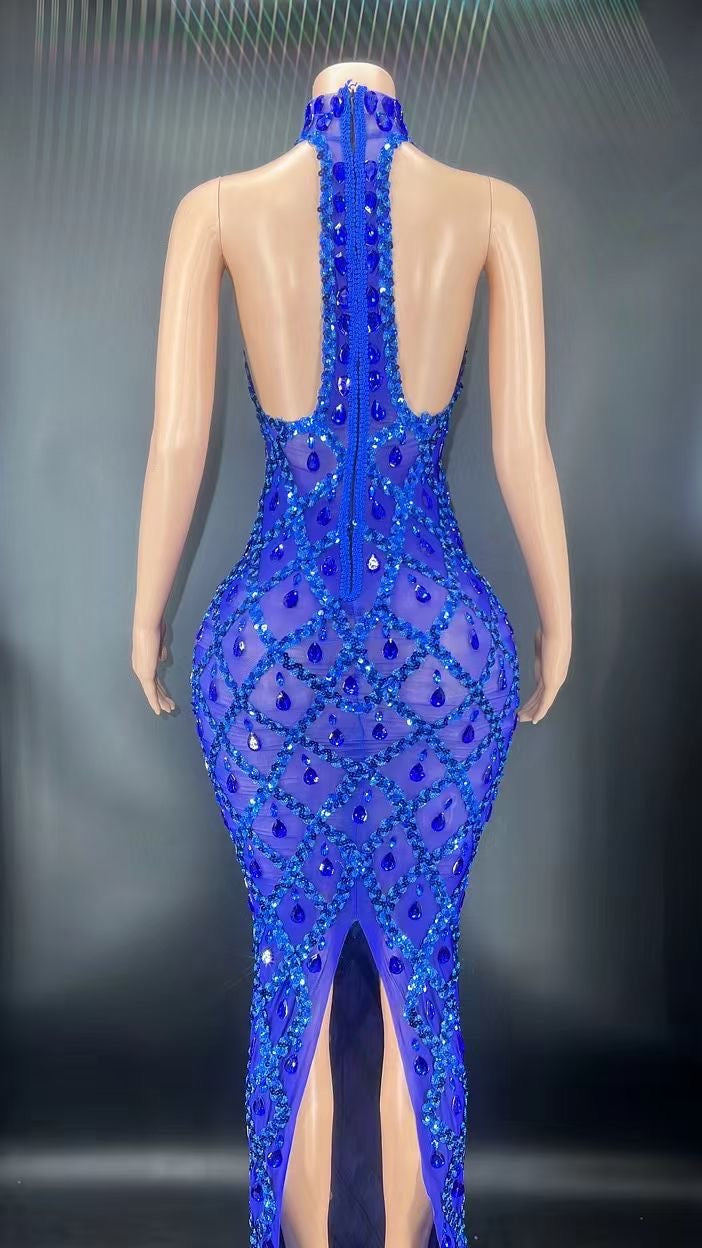 Neil Blue Dress Lycra Non See-Through