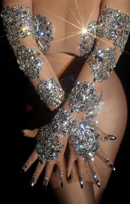 Guilty Desires Gloves nude and crystal silver