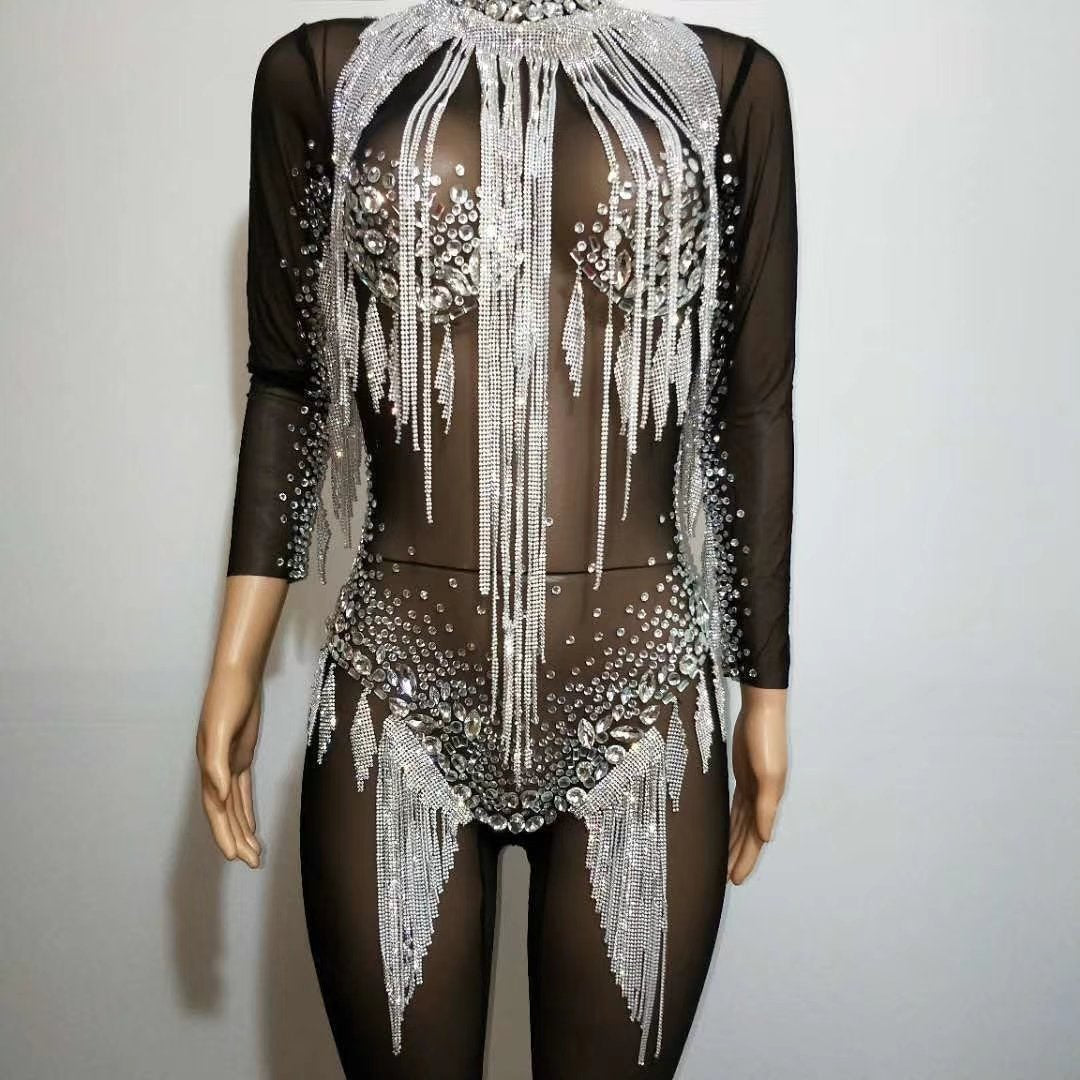 Diamond fringes bodysuit