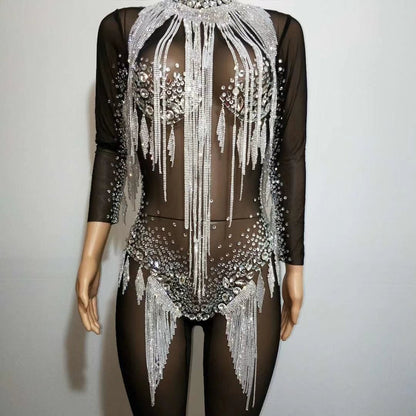 Diamond fringes bodysuit