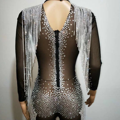 Diamond fringes bodysuit